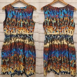 Ellen Tracy Multicolor Abstract Animal Print Fit and Flare Dress, Size 10P